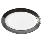 Emerson Oval Platter Rimmed in burnished Pewter Stoneware, Juliska\'s Emerson collection is elegant, rich and warm. This large platter allows your culinary triumphs to shine bright within its pewter frame. 